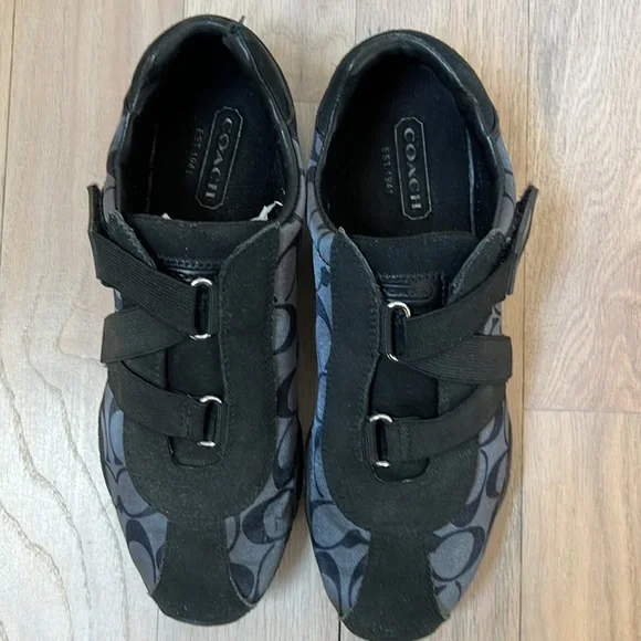 Coach Kyrie Monogram Fabric and Suede Velcro Strap Sneakers Gray size 7 - Picture 7 of 7